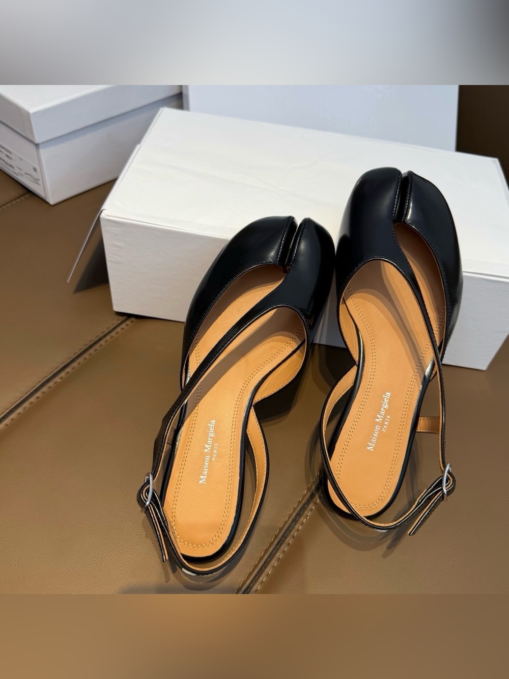 Maison Margiela Tabi Black Patent Leather Split-Toe Slingback Heels